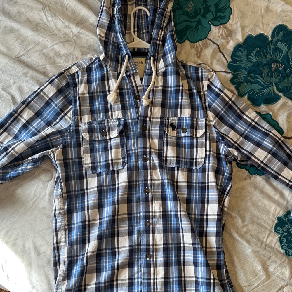 Abercrombie & Fitch Navy and White Checkered Hoodie